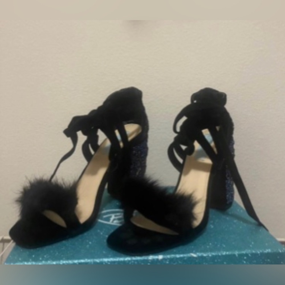 Betsey Johnson block heel adorned.  Size-9